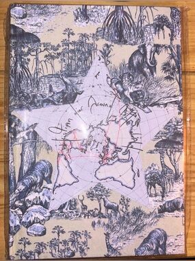 Around The World Map Hardcover Notebook in Cream and Blue NIP